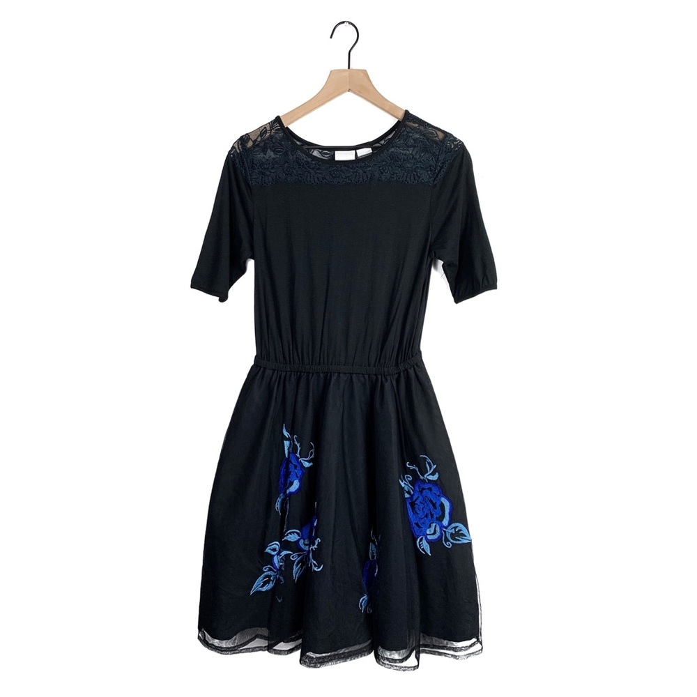 eShakti Tulle Floral Fit & Flare Dress